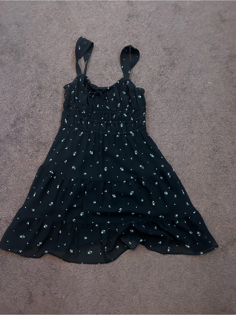 Aritzia Black Mini Dress with Tiny Green Floral Print